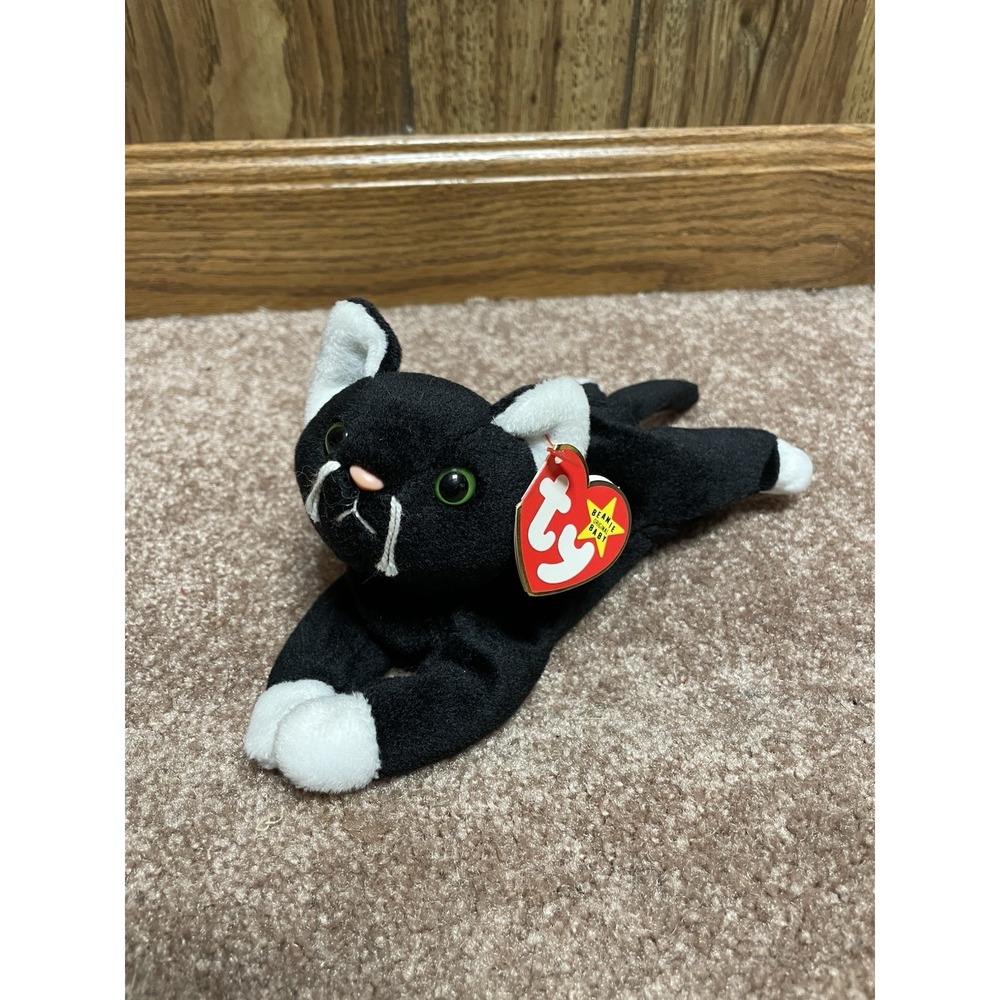 Ty‎ Beanie Baby ZIP 1993 Black White Cat Tag Errors Plush Toy New Retired